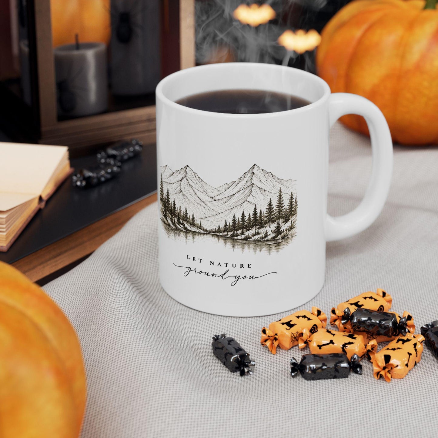 Mountain Pines sketch Mug | Scenic landscape coffee mug