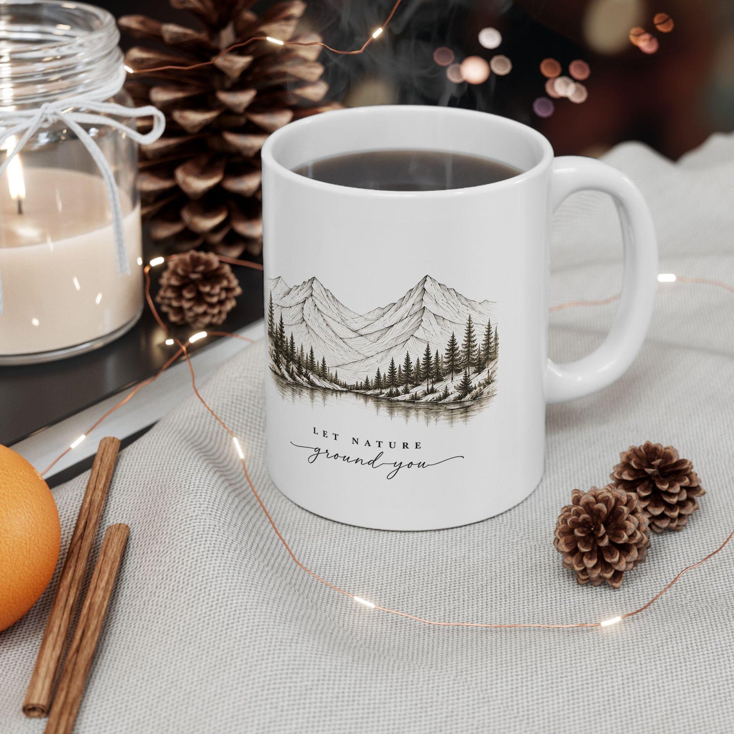 Mountain Pines sketch Mug | Scenic landscape coffee mug