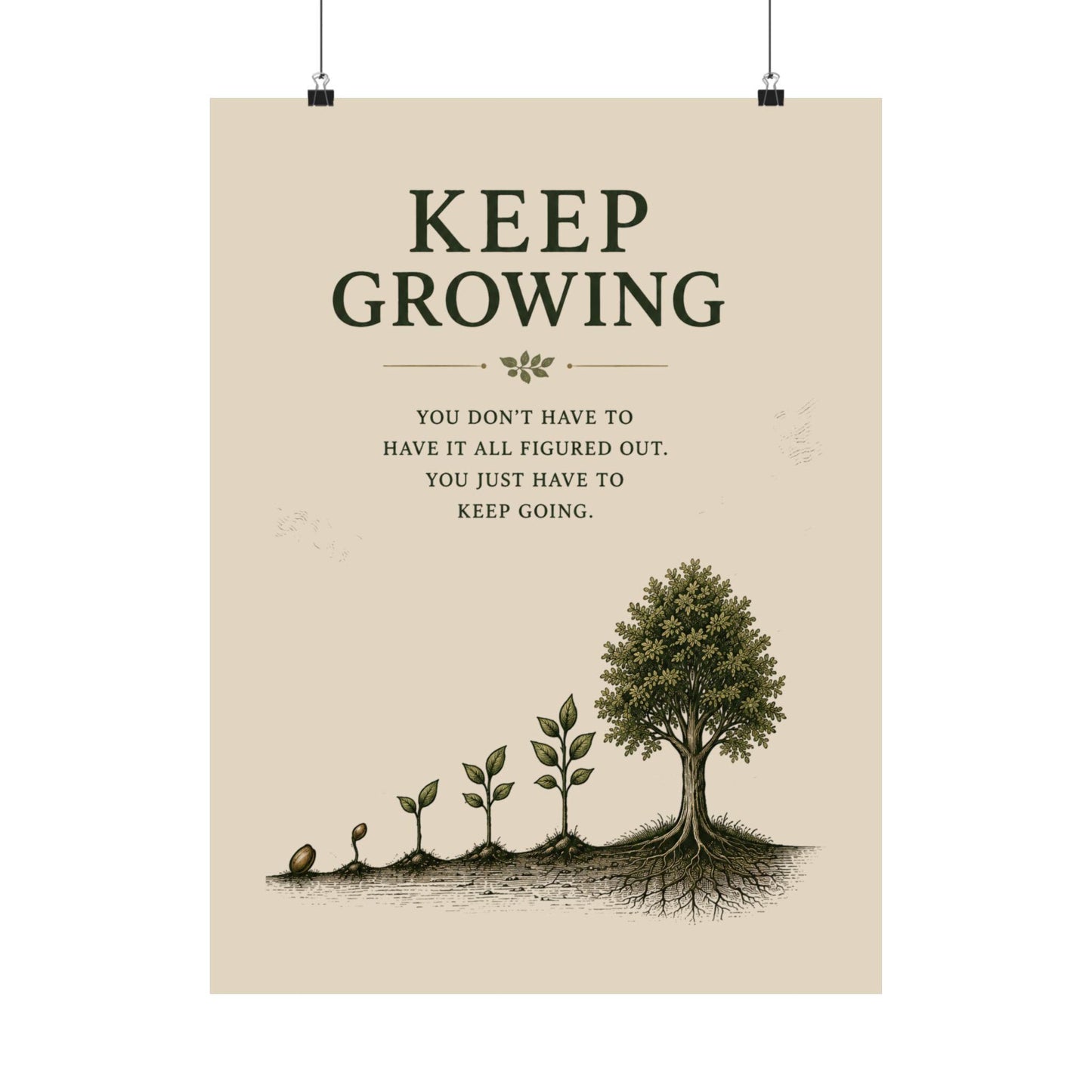 Keep Growing Poster | Motivational Plant Growth Wall Art Matte Vertical Poster