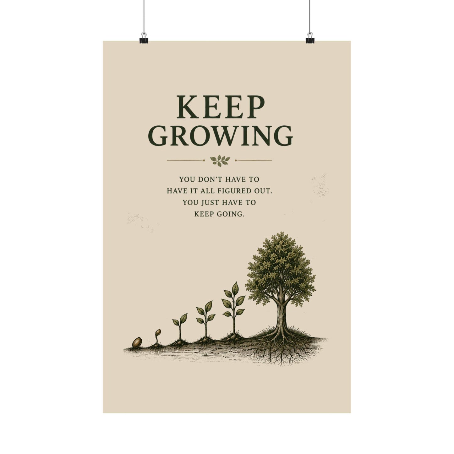 Keep Growing Poster | Motivational Plant Growth Wall Art Matte Vertical Poster