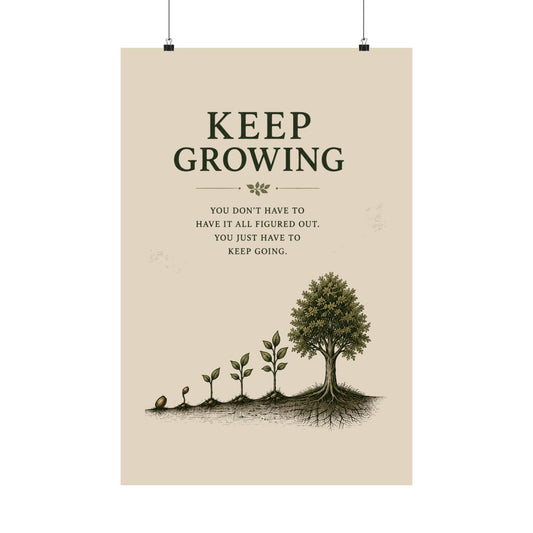 Keep Growing Poster | Motivational Plant Growth Wall Art Matte Vertical Poster