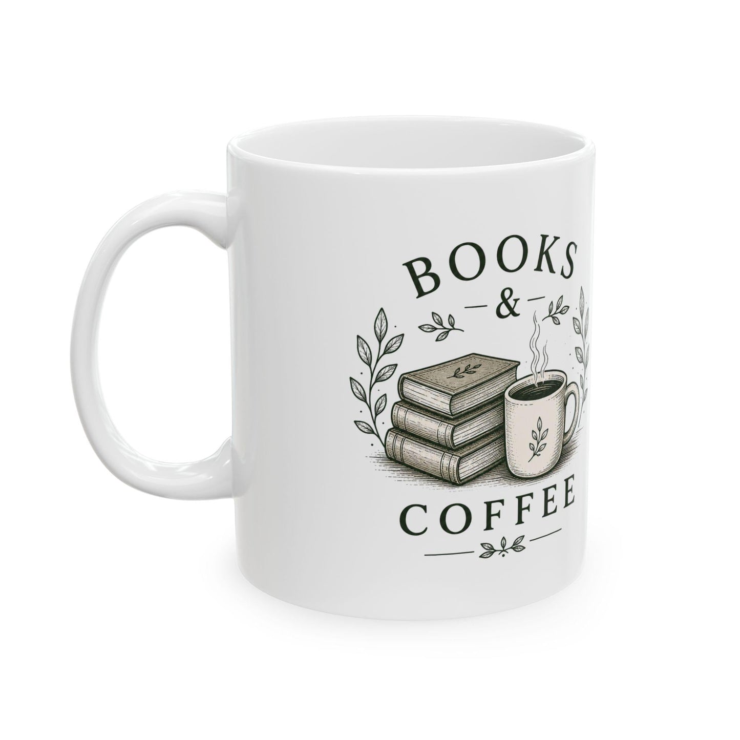 Books & Coffee Ceramic Mug, (11oz, 15oz)