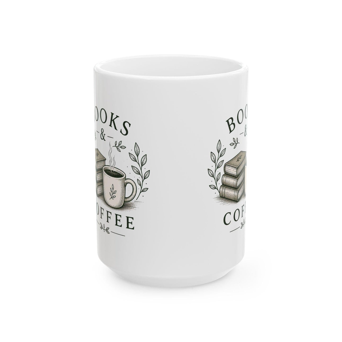 Books & Coffee Ceramic Mug, (11oz, 15oz)