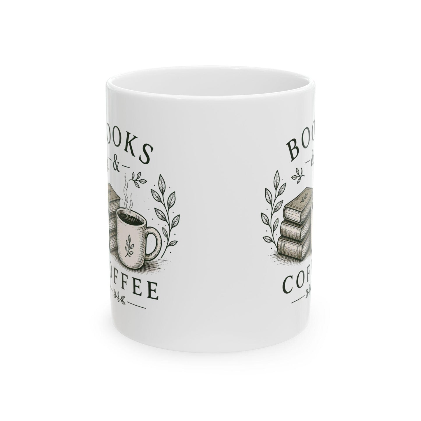 Books & Coffee Ceramic Mug, (11oz, 15oz)