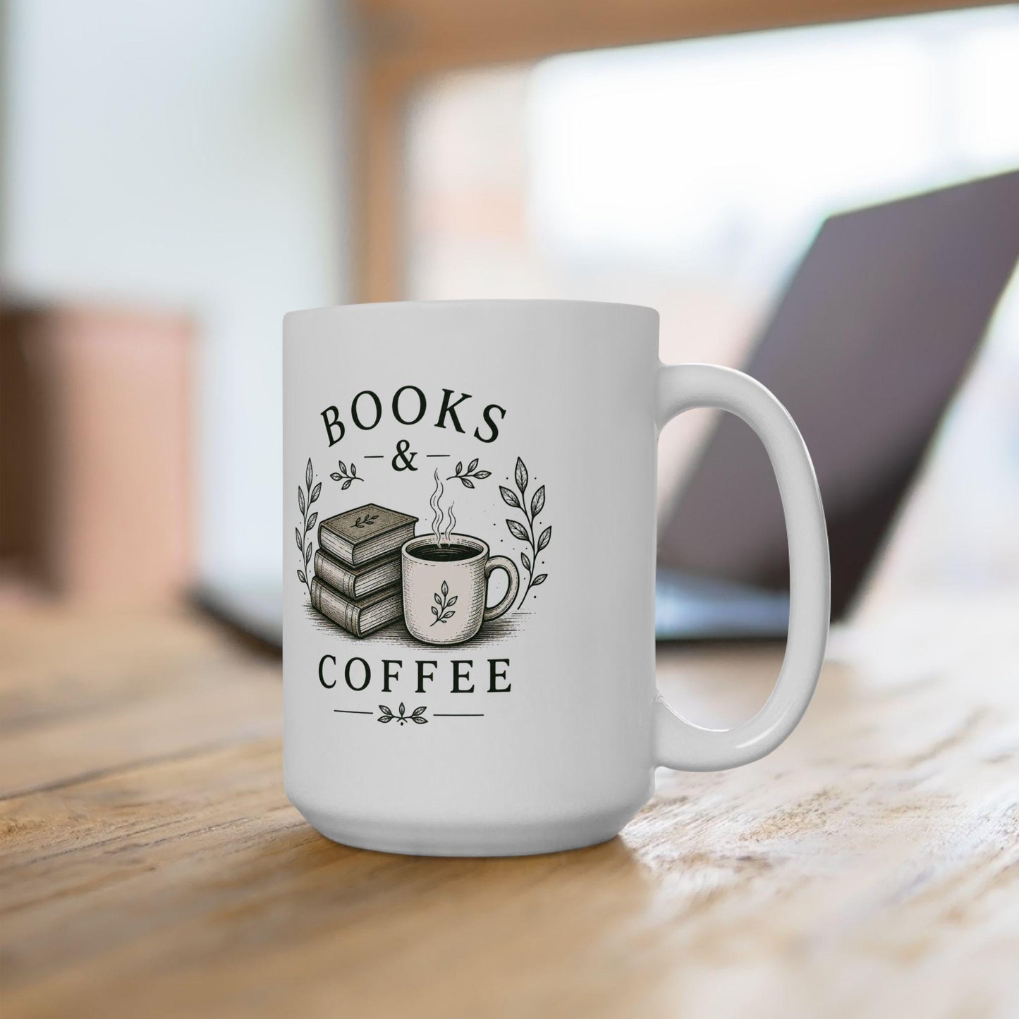 Books & Coffee Ceramic Mug, (11oz, 15oz)
